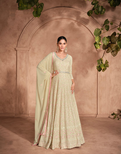 Green Chikankari Embroidered Georgette Anarkali Dress with Dupatta