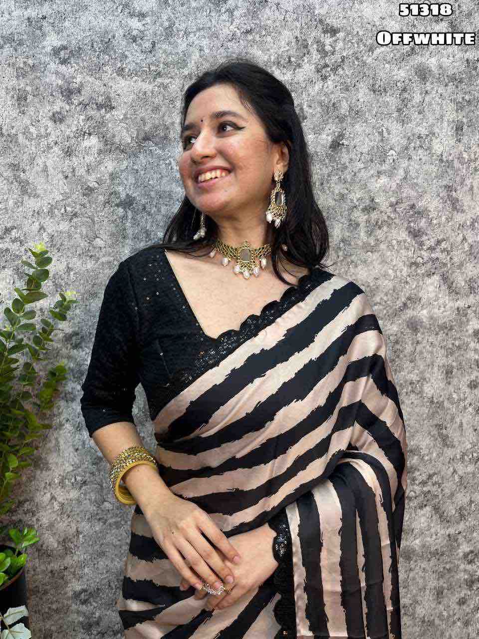 Black &amp; White Digital Printed Saree