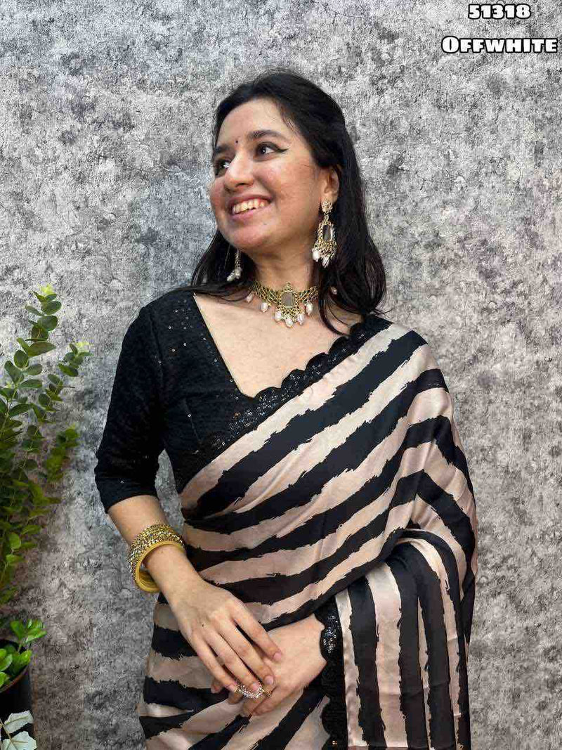 Black & White Digital Printed Saree