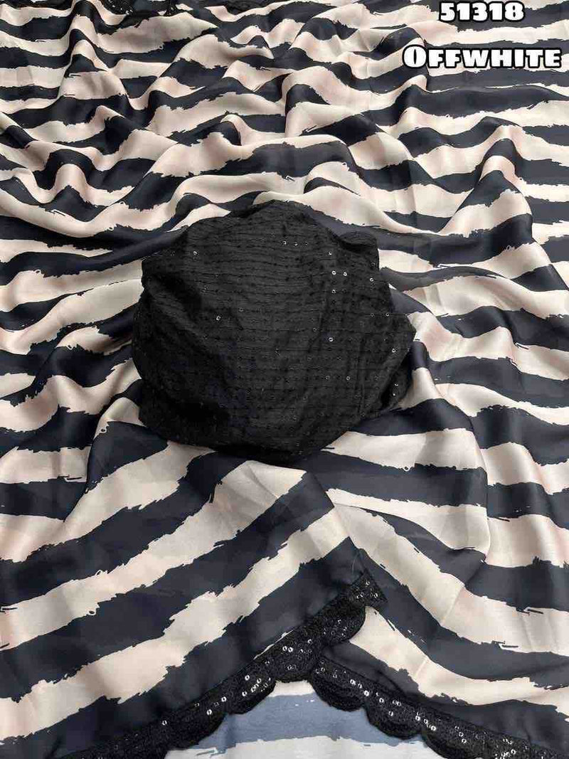 Black & White Digital Printed Saree