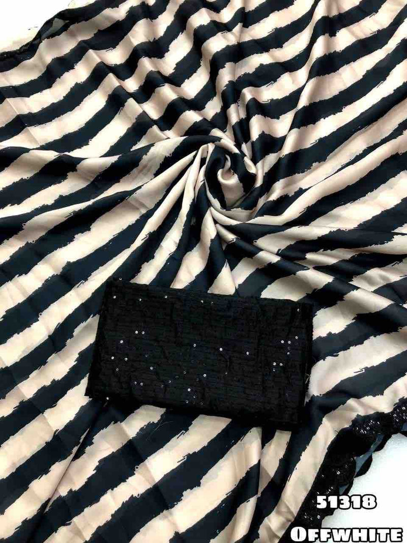 Black & White Digital Printed Saree