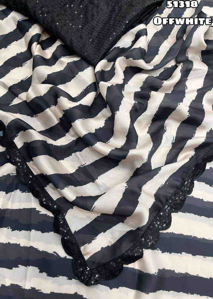 Black &amp; White Digital Printed Saree