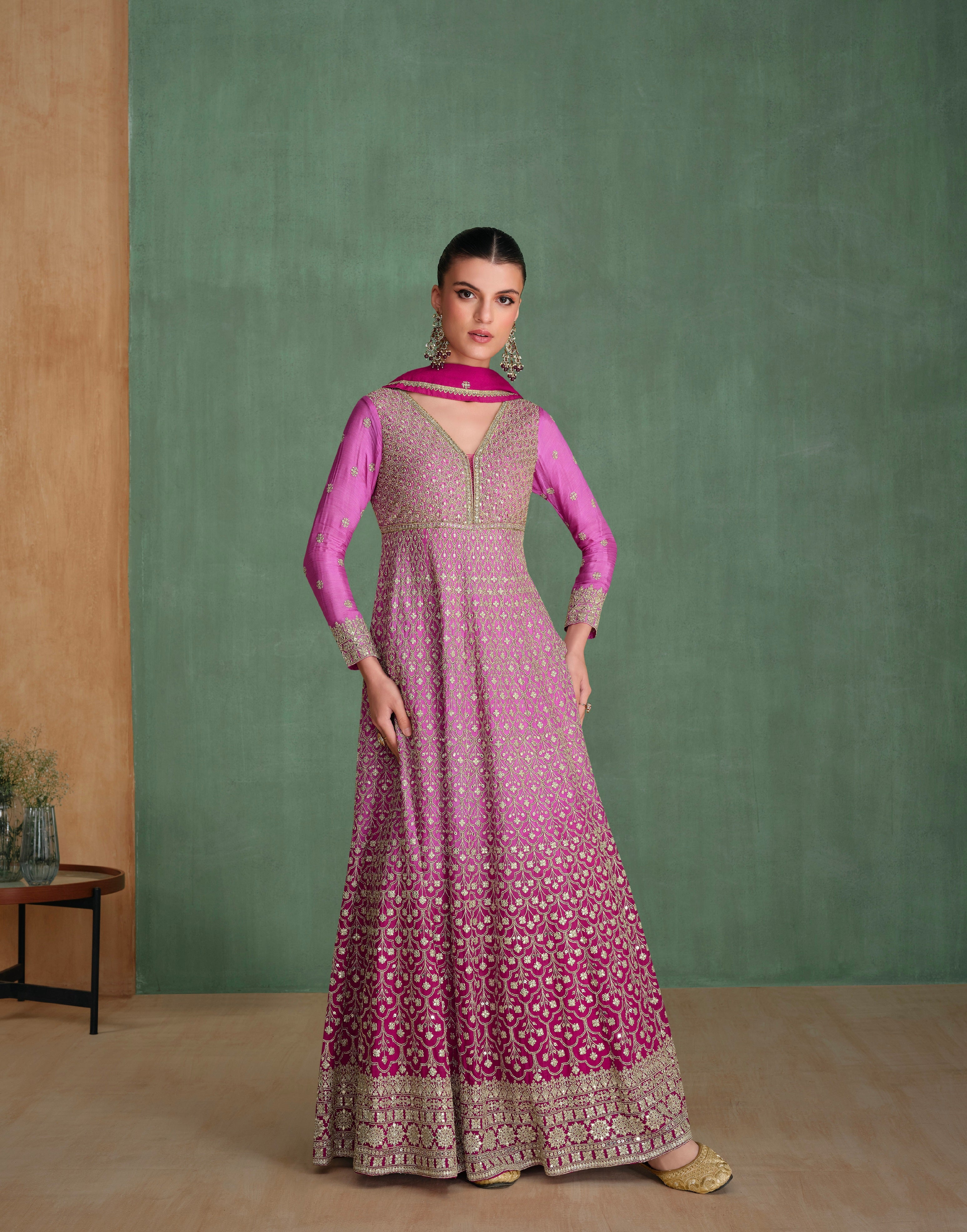 Purple Georgette Anarkali Suit with Heavy Swarovski Embroidery