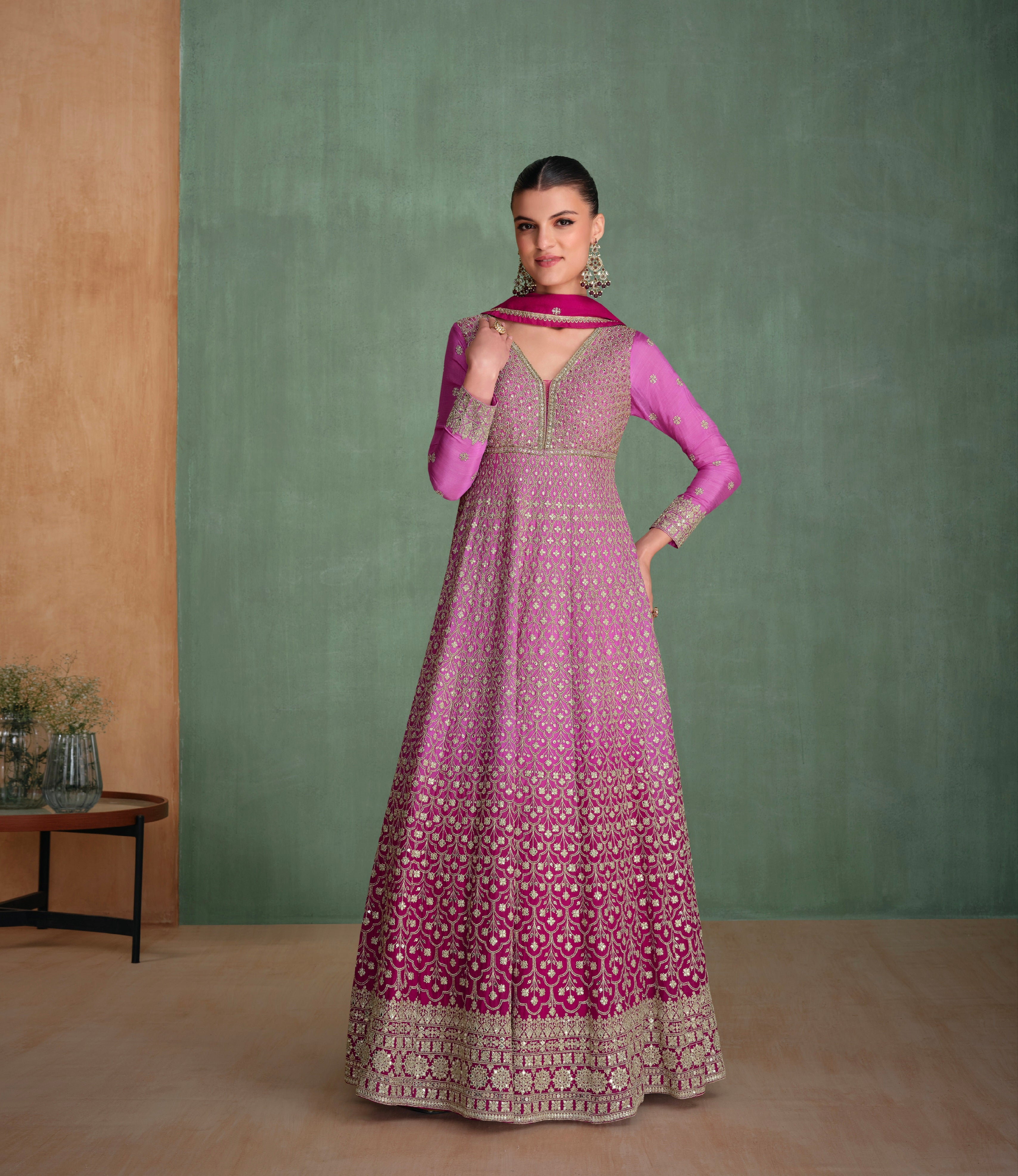 Purple Georgette Anarkali Suit with Heavy Swarovski Embroidery