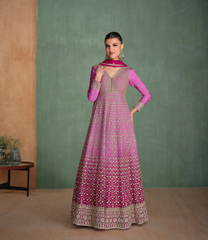 Purple Georgette Anarkali Suit with Heavy Swarovski Embroidery