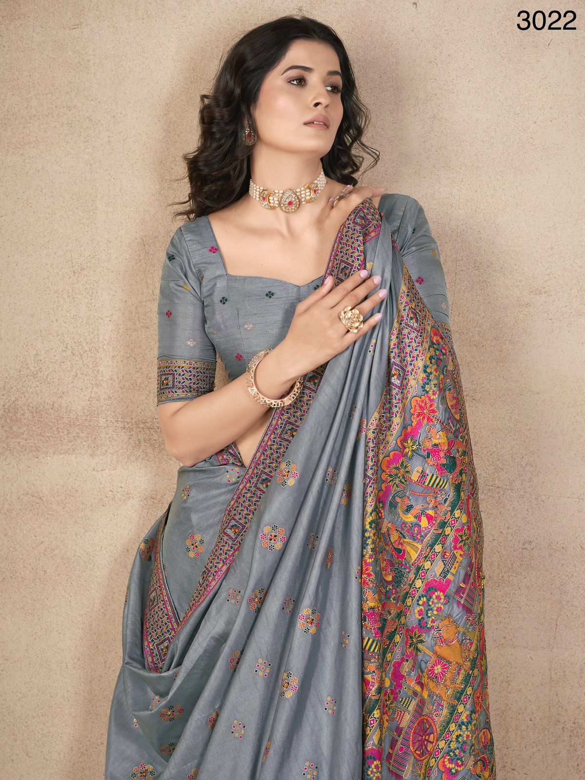Pashmina Silk with Khatali Handwork Saree
