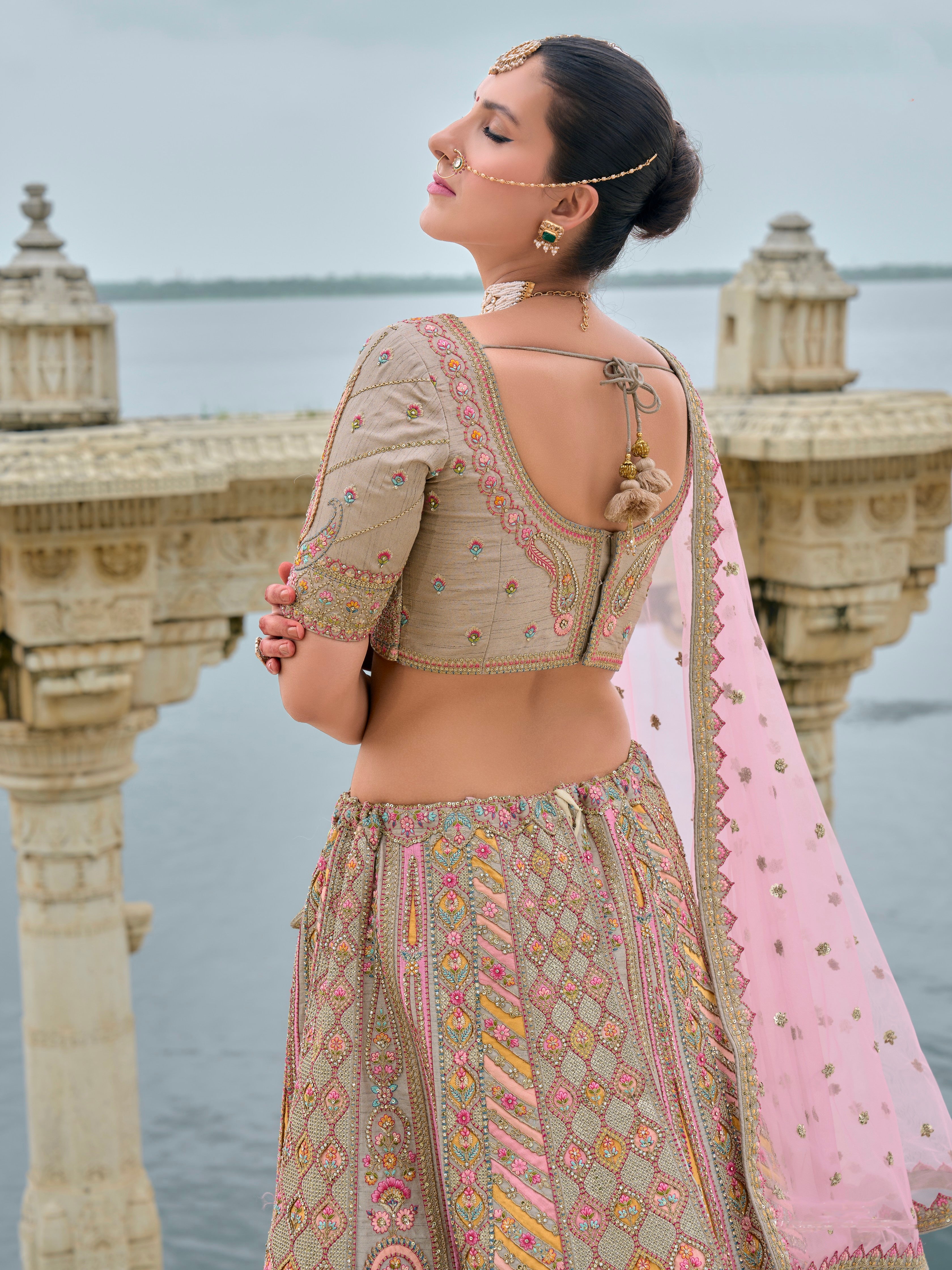 Peach Bridal Lehenga with Soft Embroidery