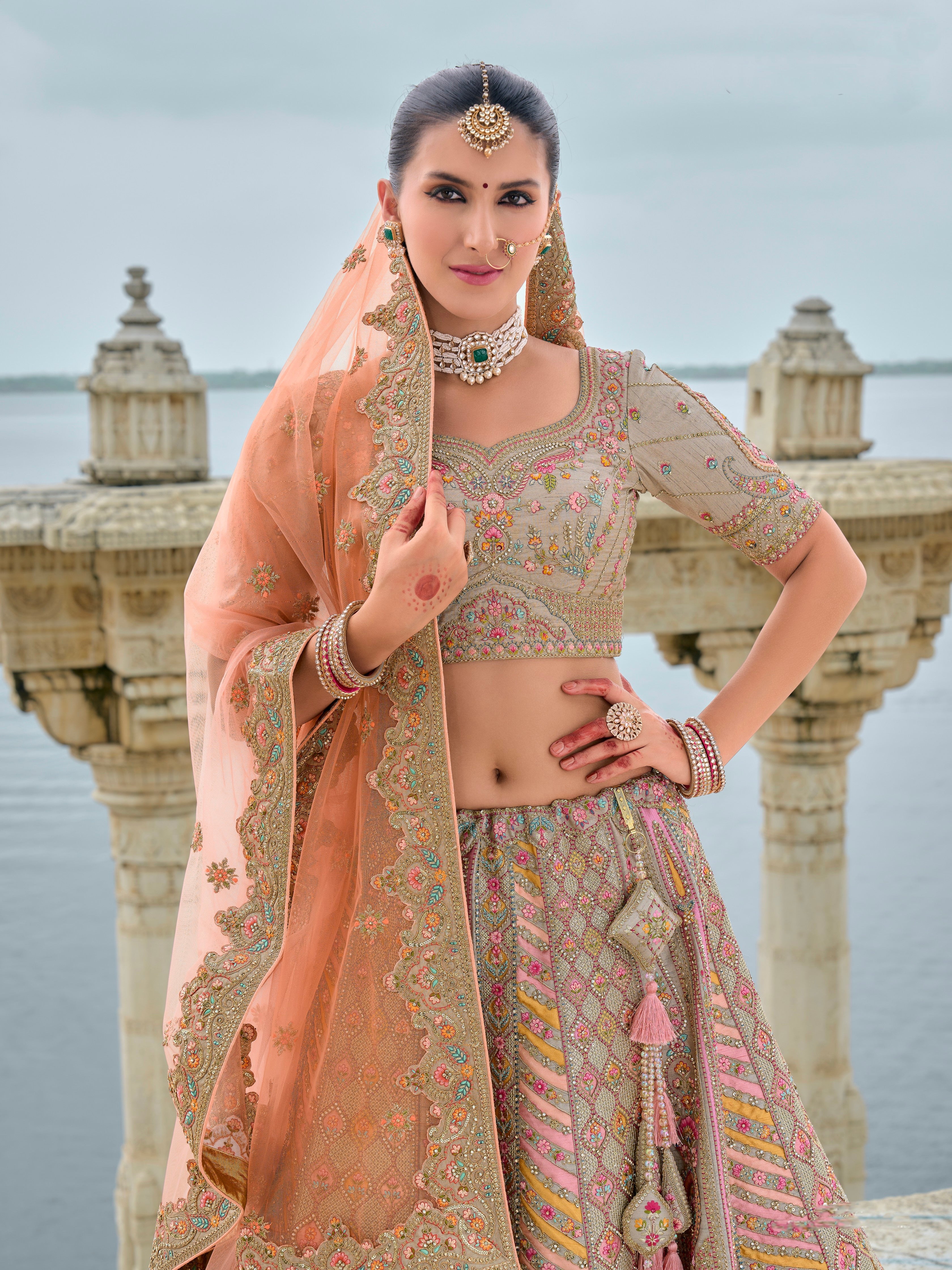 Peach Bridal Lehenga with Soft Embroidery
