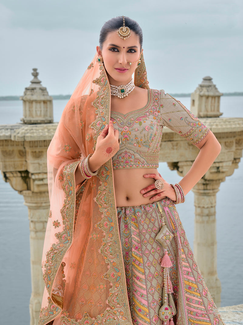 Peach Bridal Lehenga with Soft Embroidery