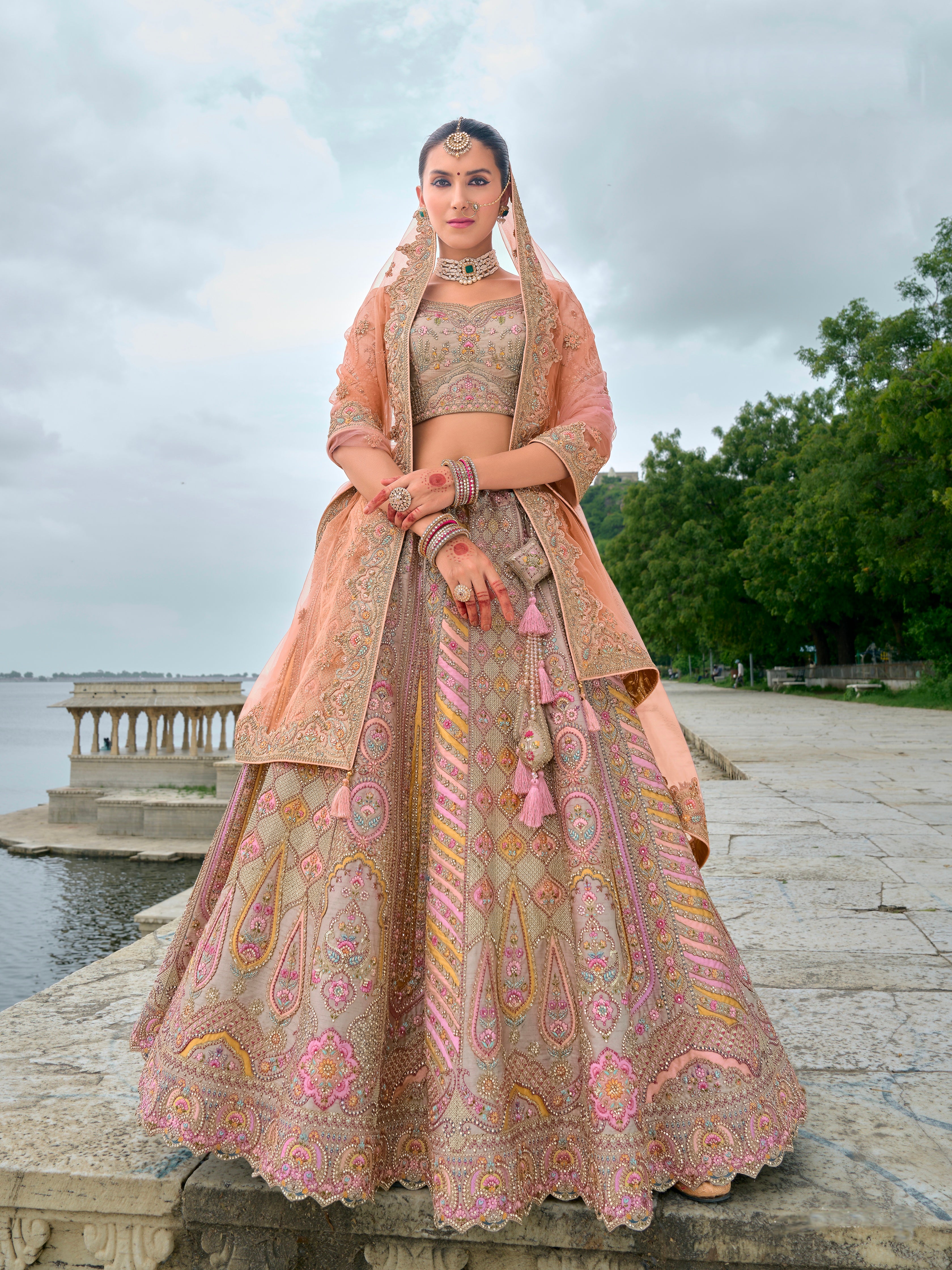 Peach Bridal Lehenga with Soft Embroidery