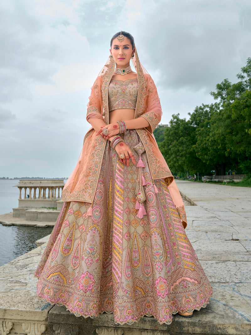 Peach Bridal Lehenga with Soft Embroidery