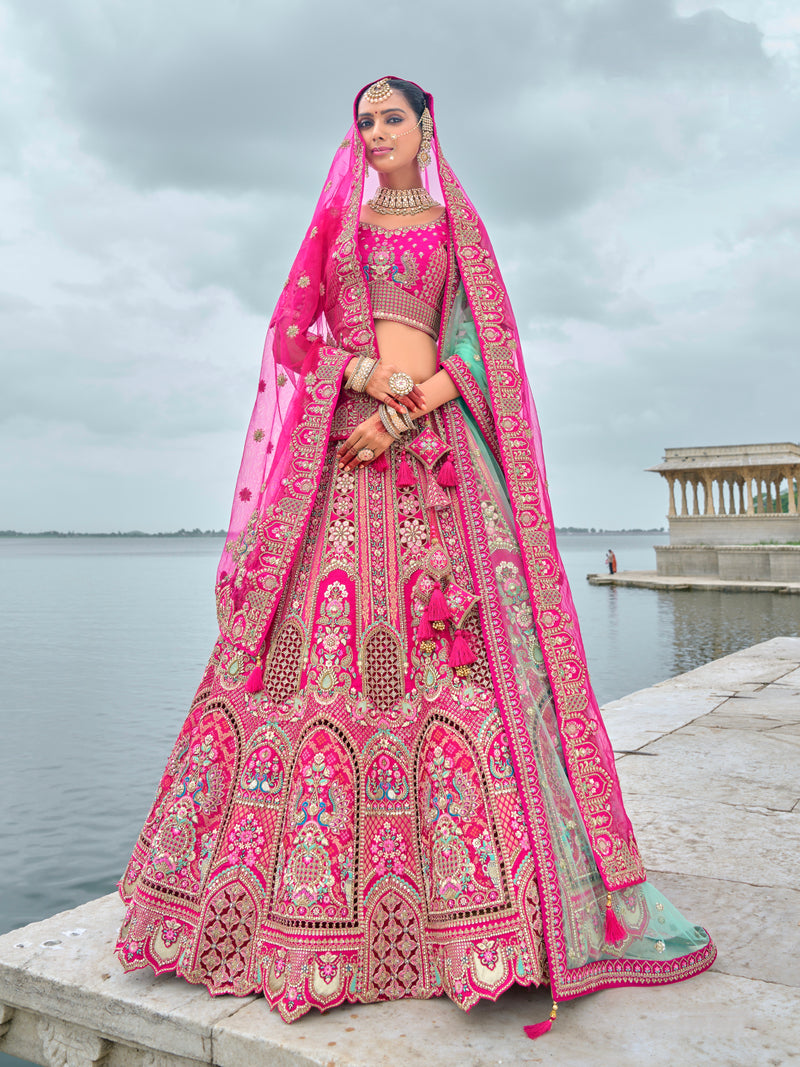 Pink Bridal Lehenga with Intricate Work on Silk