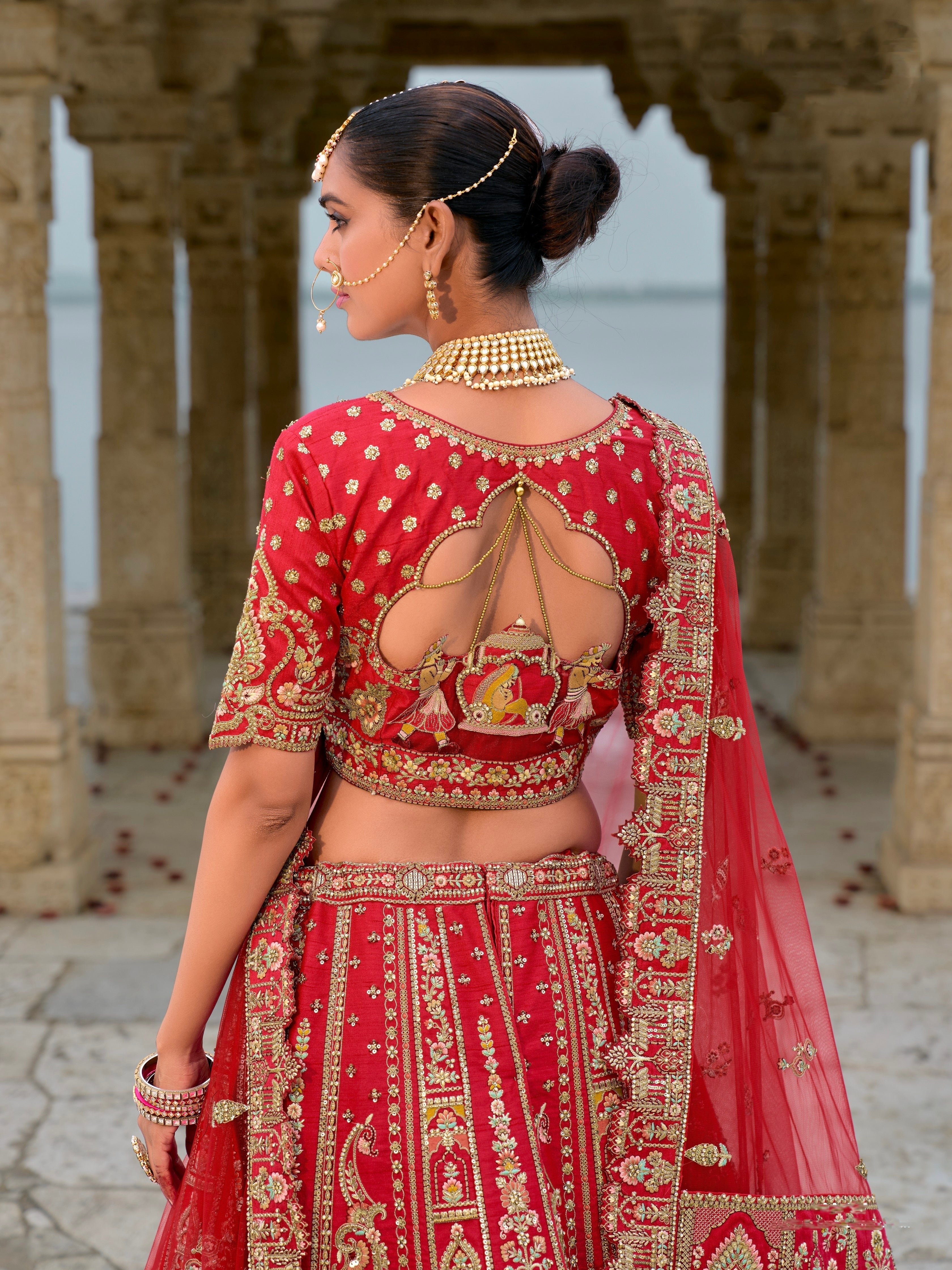 Deep Red Traditional Bridal Lehenga with Heavy Embroidery