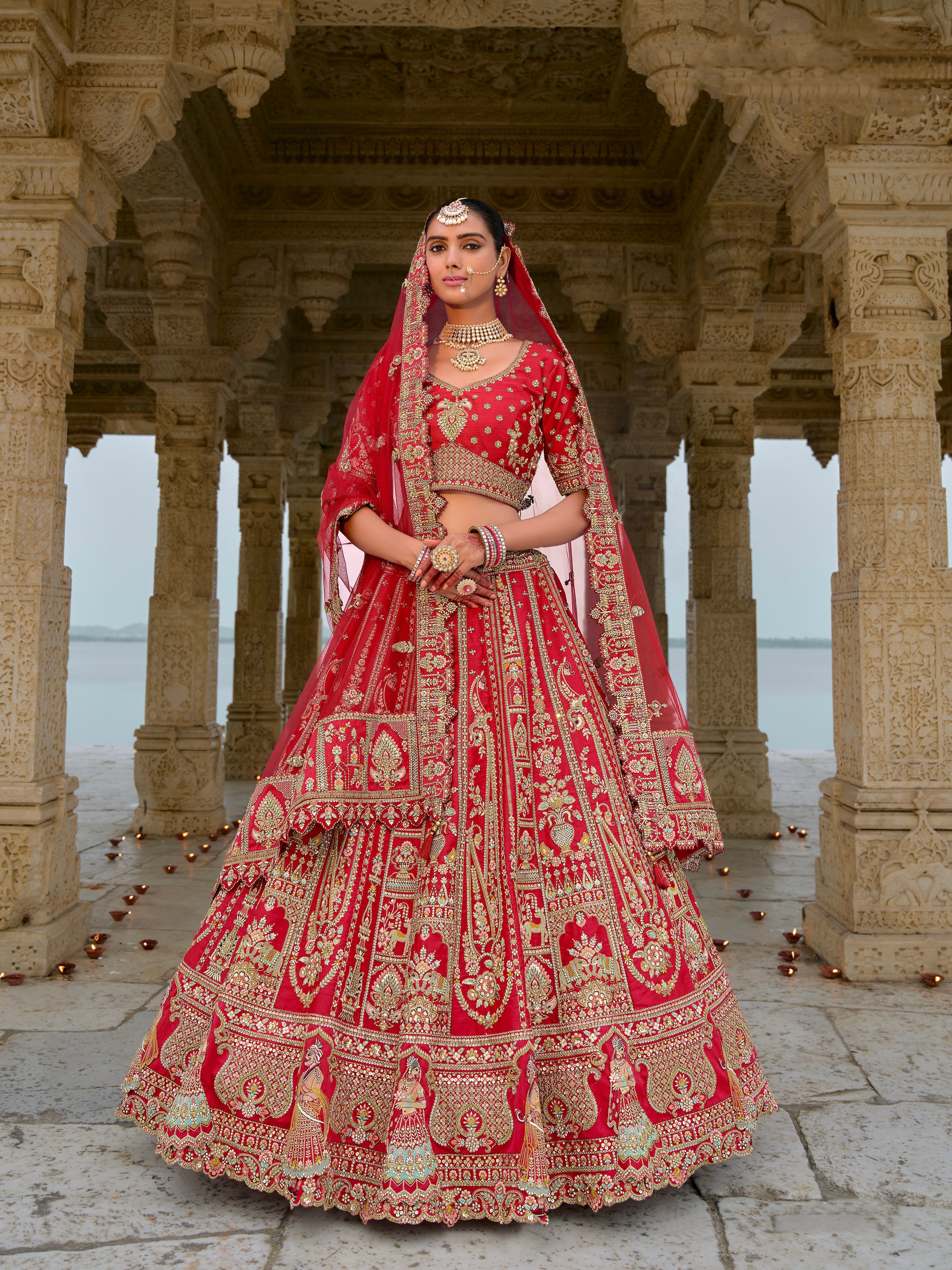 Deep Red Traditional Bridal Lehenga with Heavy Embroidery