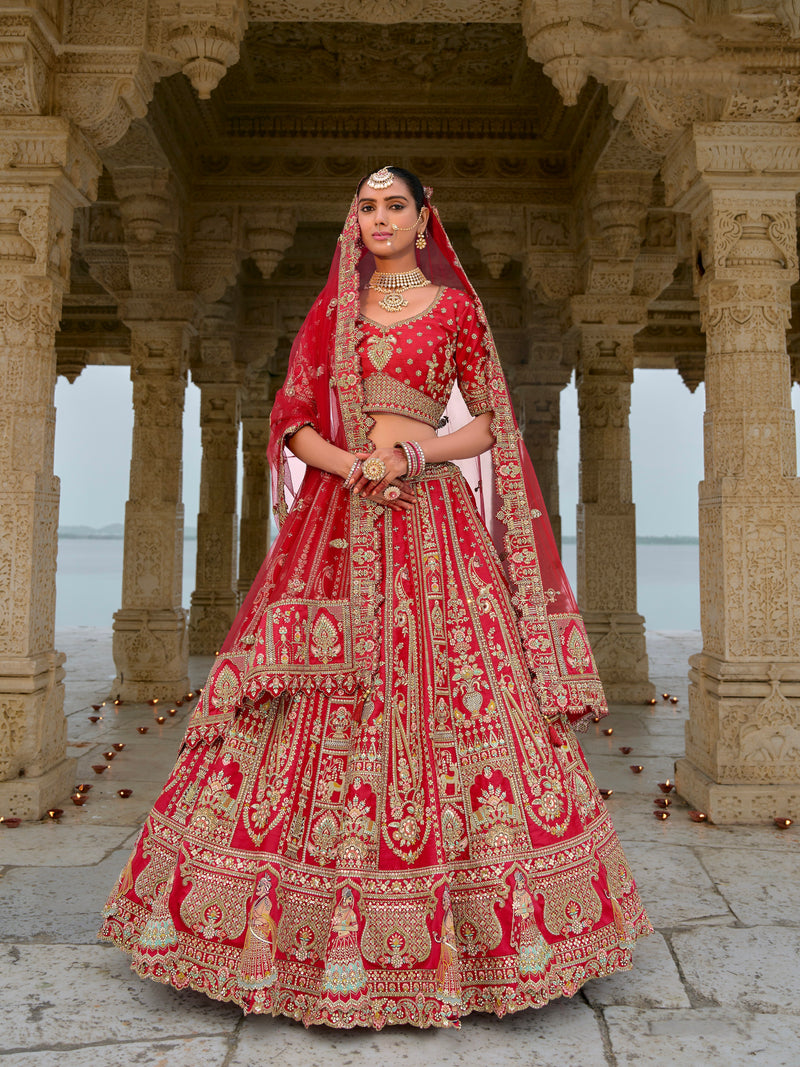 Deep Red Traditional Bridal Lehenga with Heavy Embroidery