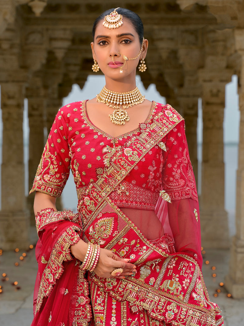 Deep Red Traditional Bridal Lehenga with Heavy Embroidery