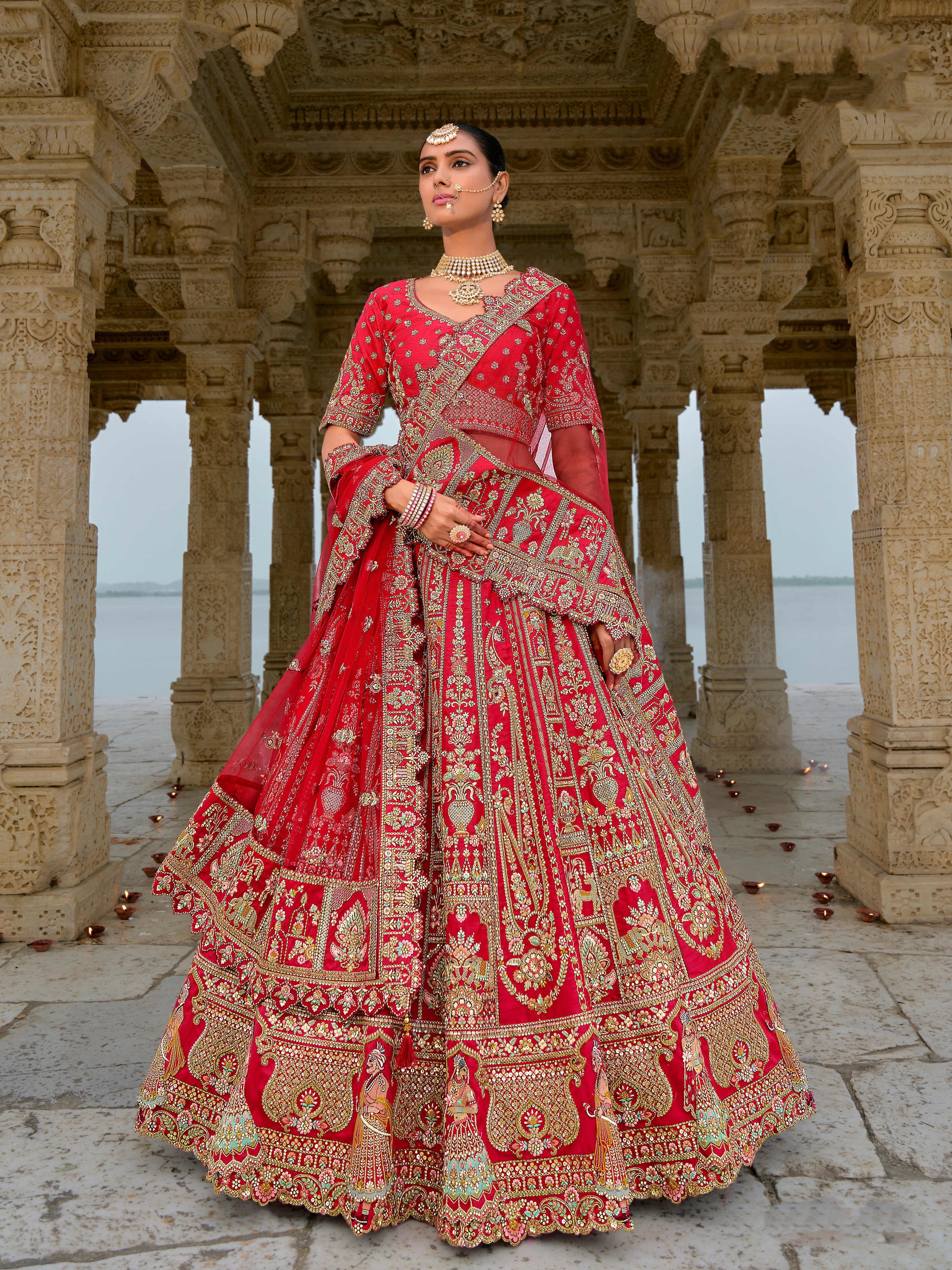 Deep Red Traditional Bridal Lehenga with Heavy Embroidery
