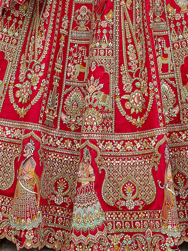 Deep Red Traditional Bridal Lehenga with Heavy Embroidery
