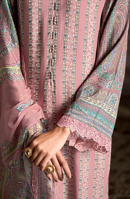 Pastel Pink Straight Cut Suit &amp; Digital Print &amp; Scalloped Embroidery