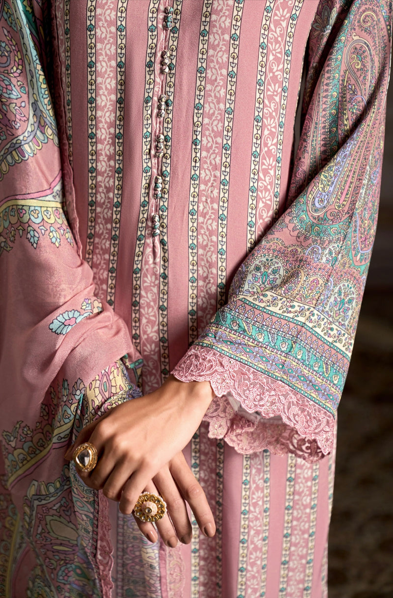 Pastel Pink Straight Cut Suit & Digital Print & Scalloped Embroidery