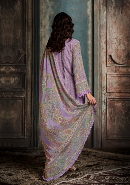 Lavender Straight Cut Suit with Digital Print &amp; Scalloped Embroidery