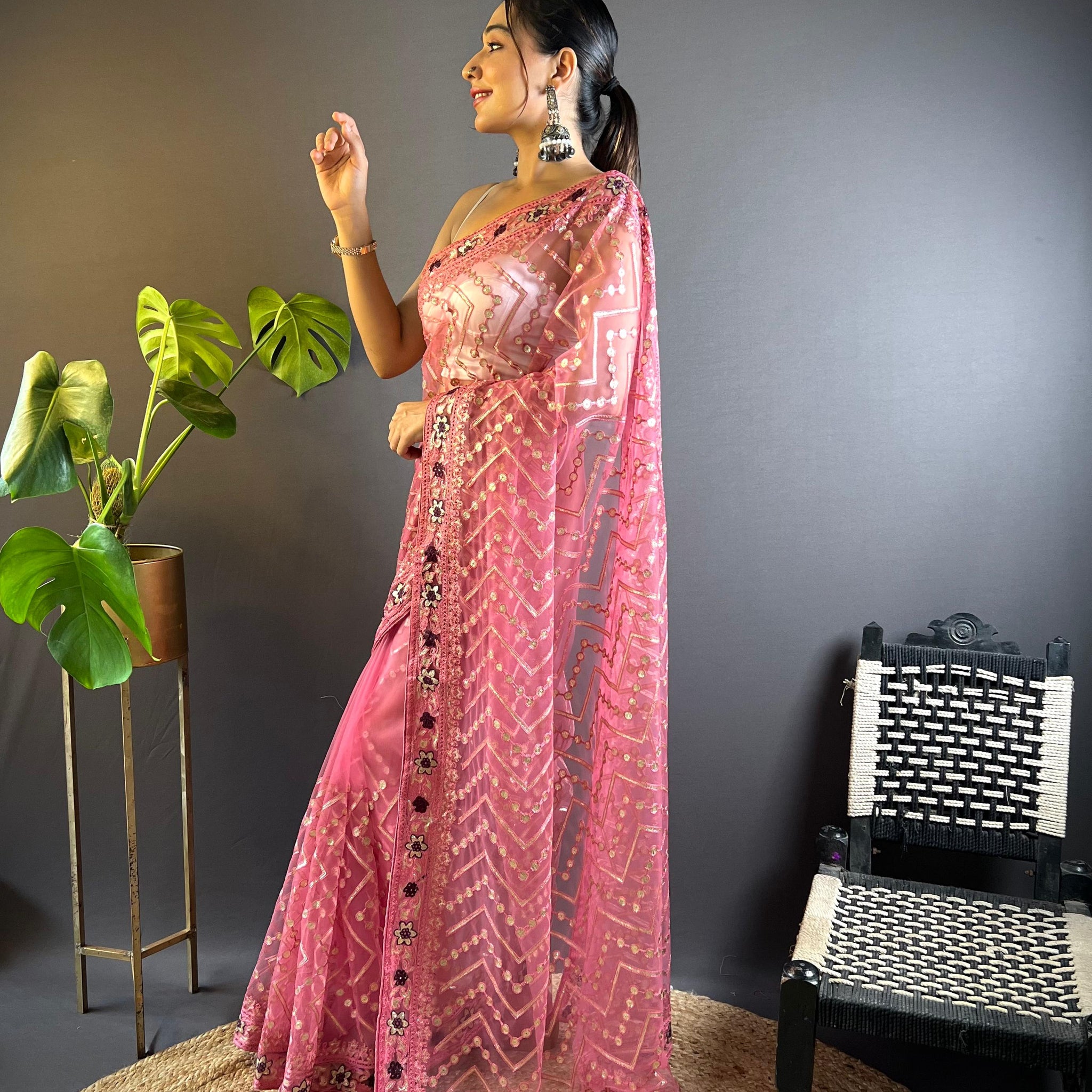Butterfly Net Saree