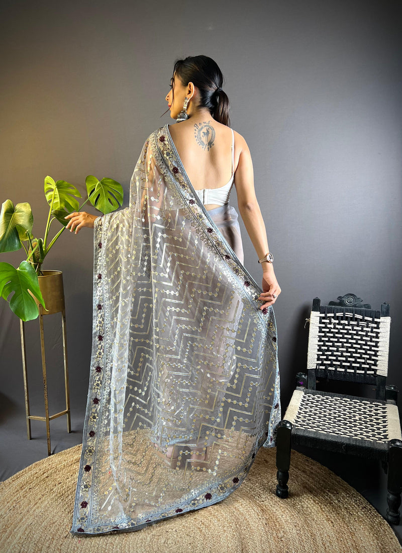 Butterfly Net Saree