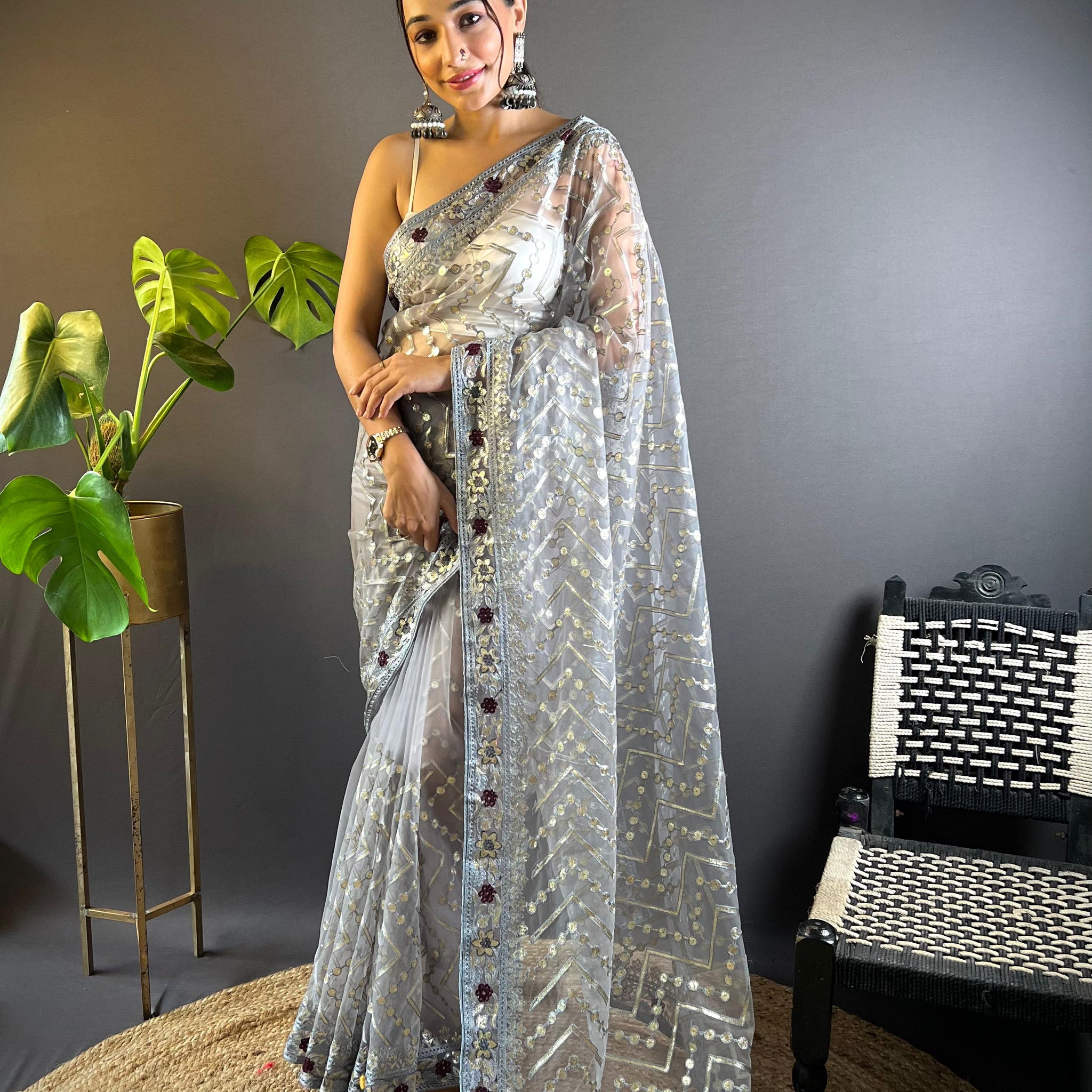 Butterfly Net Saree