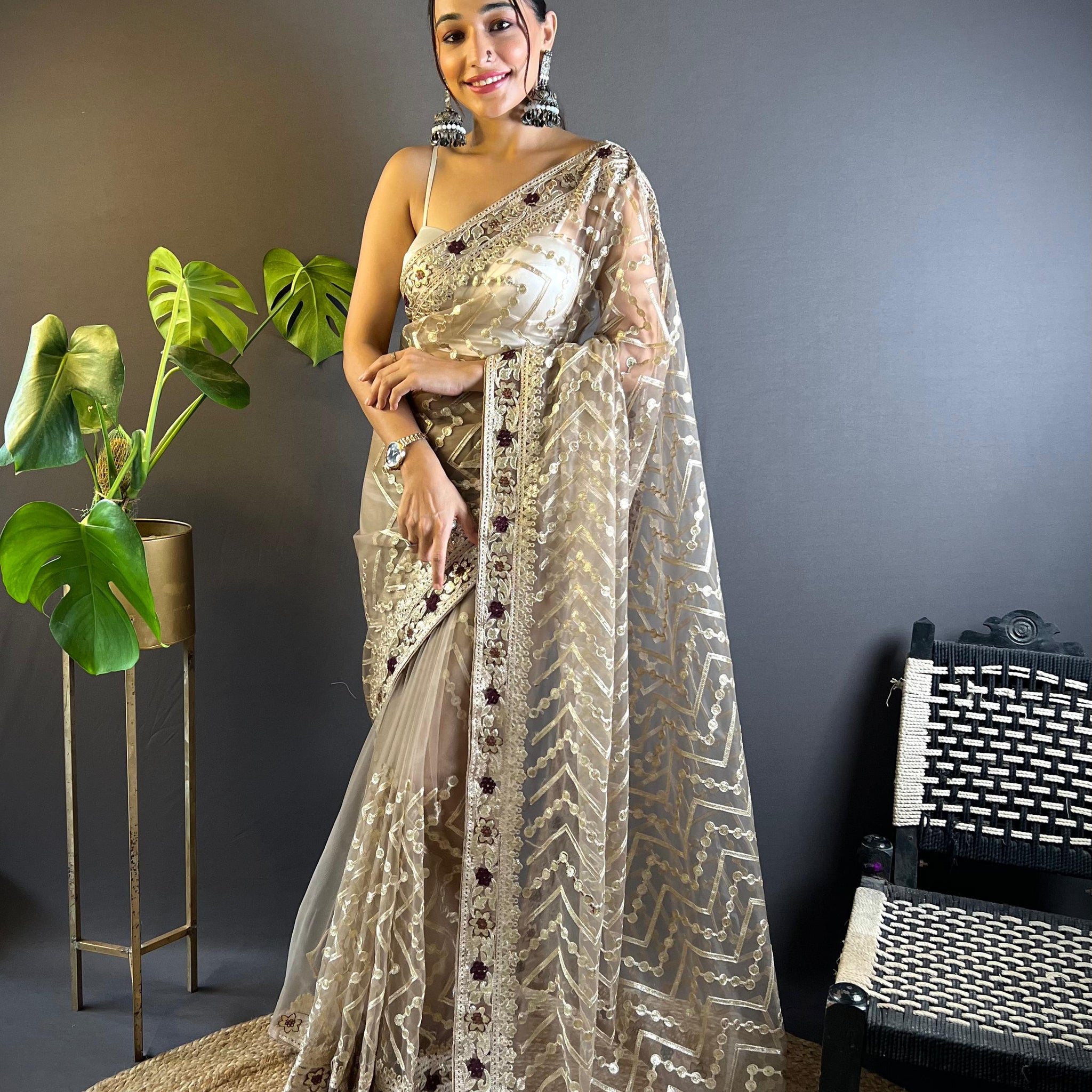 Butterfly Net Saree