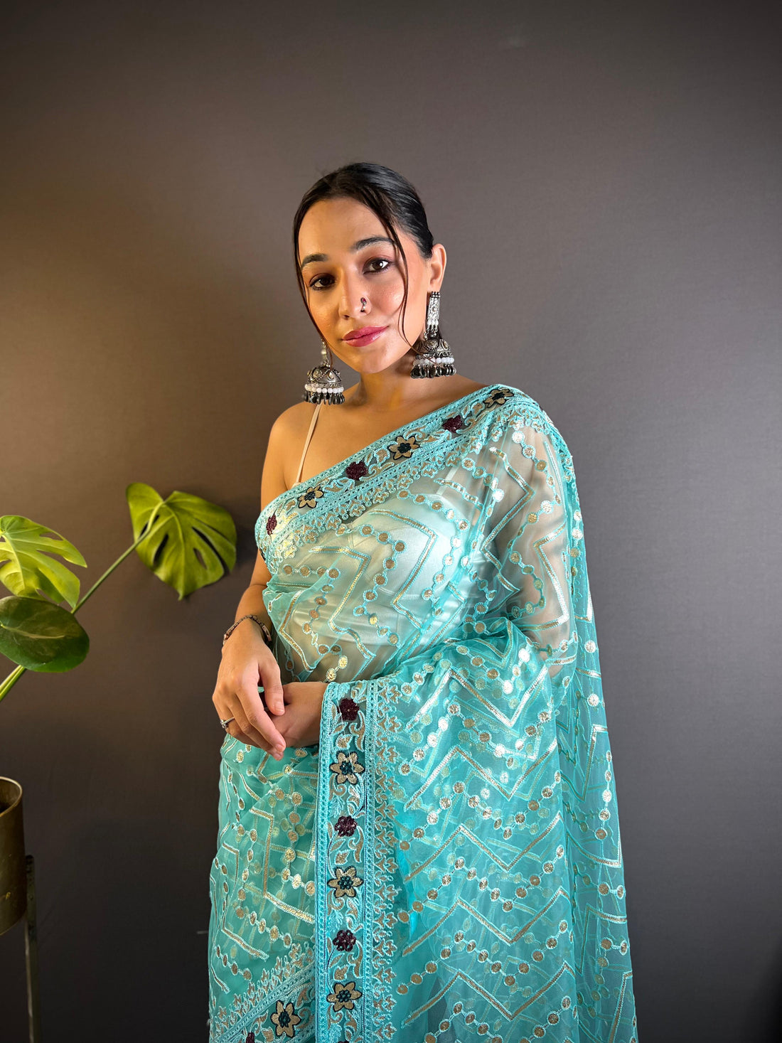 Butterfly Net Saree