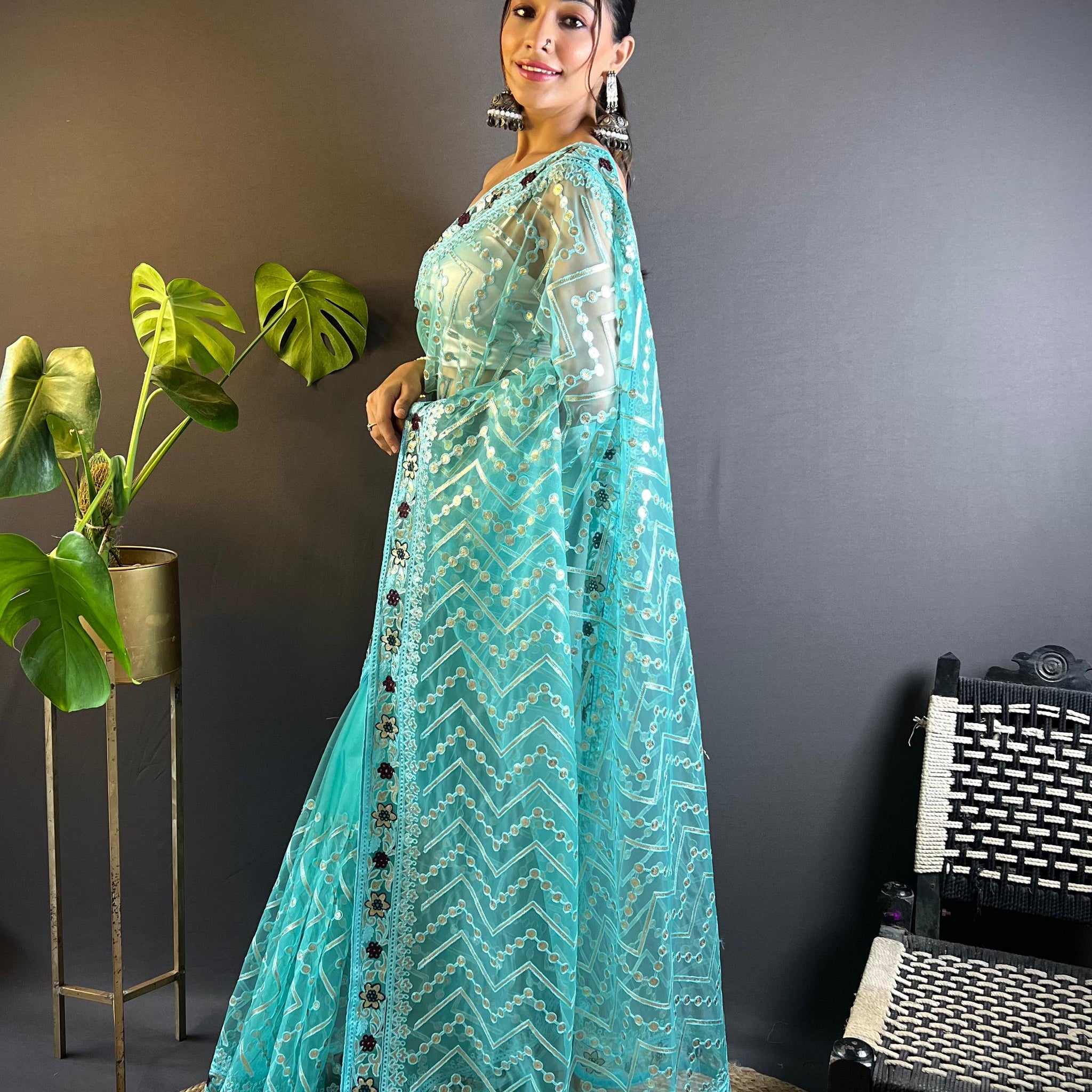 Butterfly Net Saree