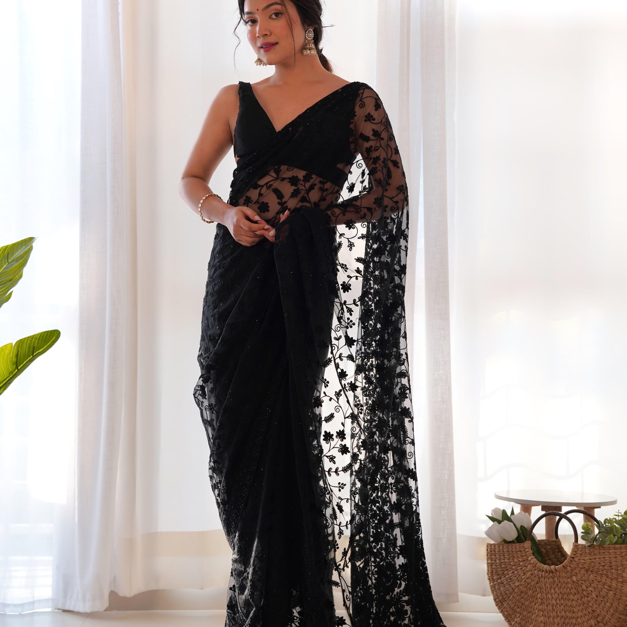Butterfly Net Saree