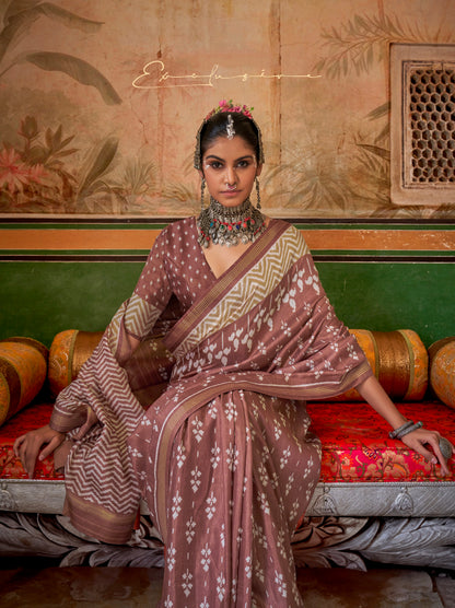 Mauve &amp; Beige Mercerized Sigma Silk Saree with Aqua Finish