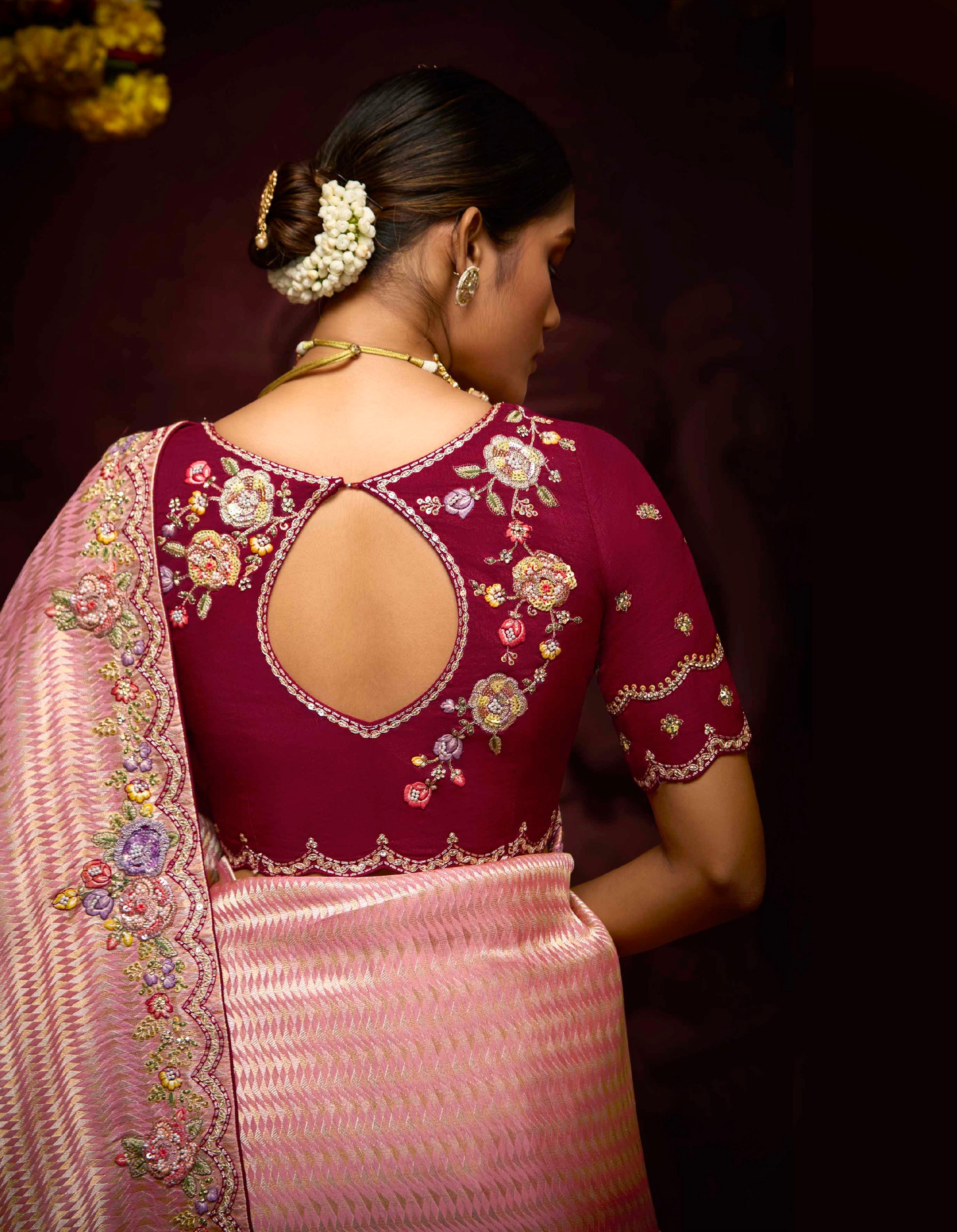 Rose Gold Banarasi Kanjivaram Saree with Embroidered Border