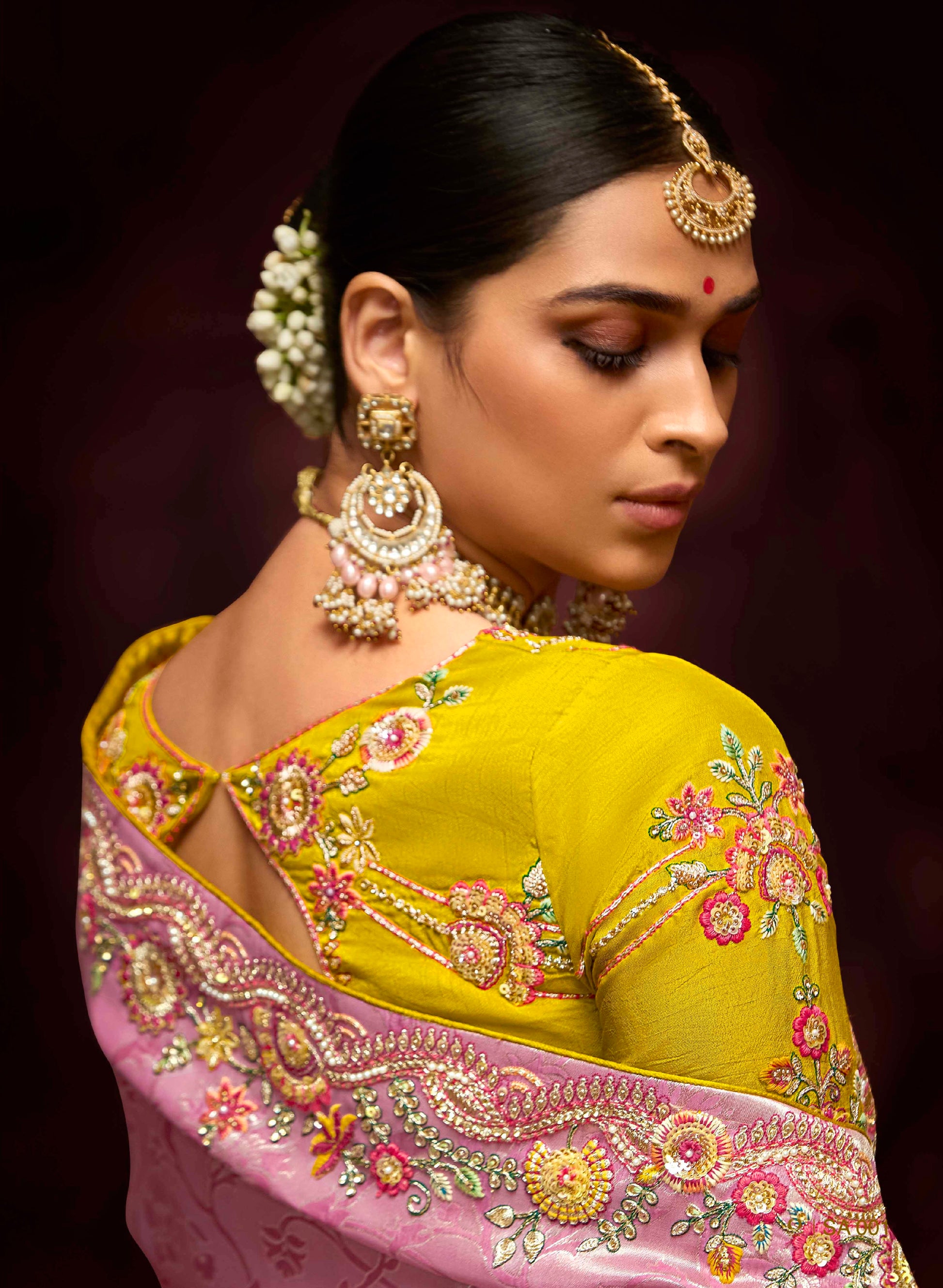 Baby Pink Banarasi Kanjivaram Saree with Sequin & Zari Work