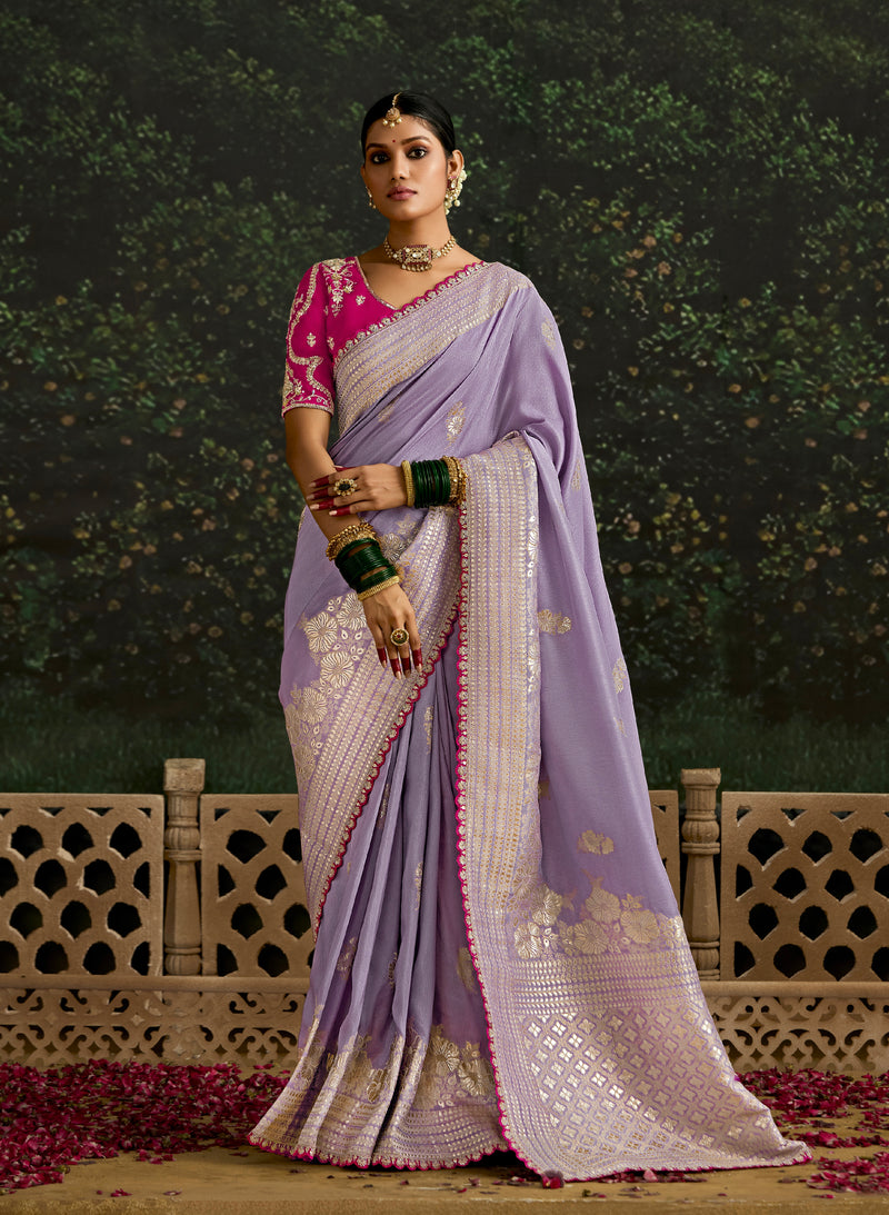 Lilac Dola Silk Saree with Intricate Sequence Work