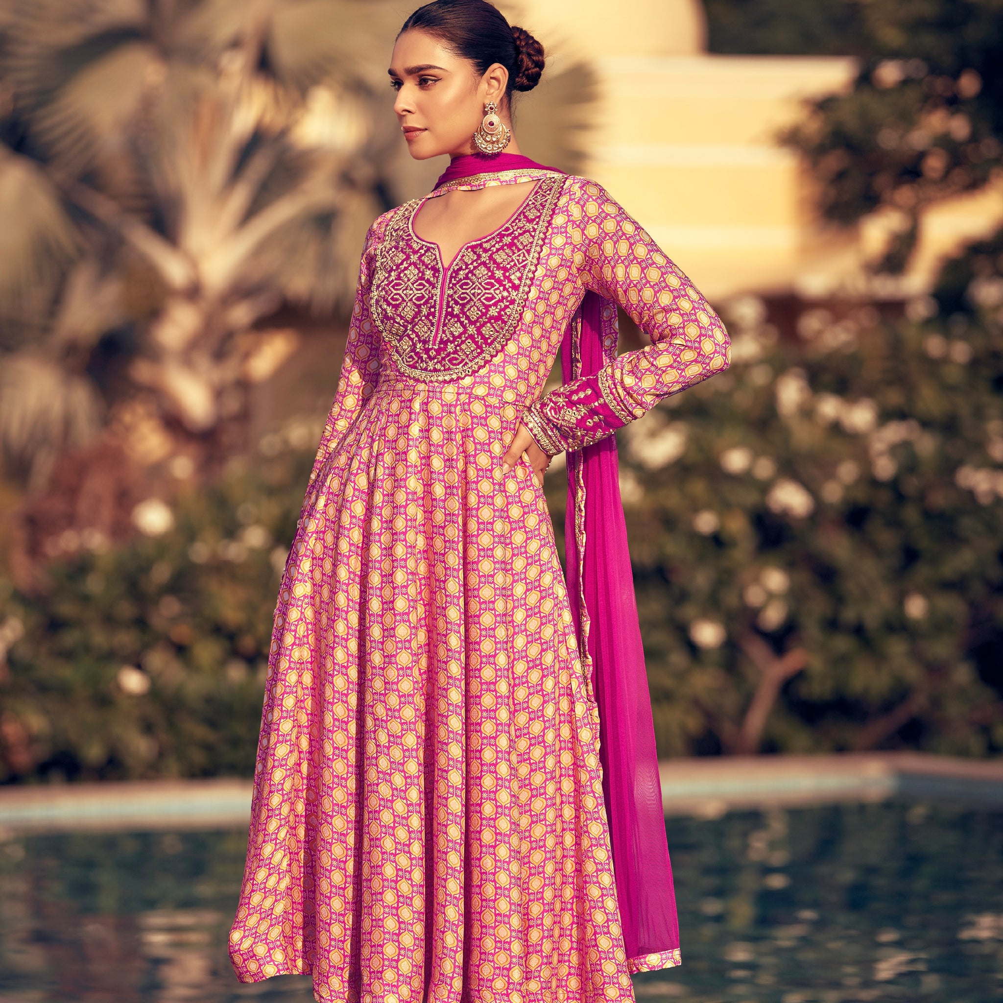 Pink Anarkali Suit in Premium Real Chinon Silk & Designer Embroidery
