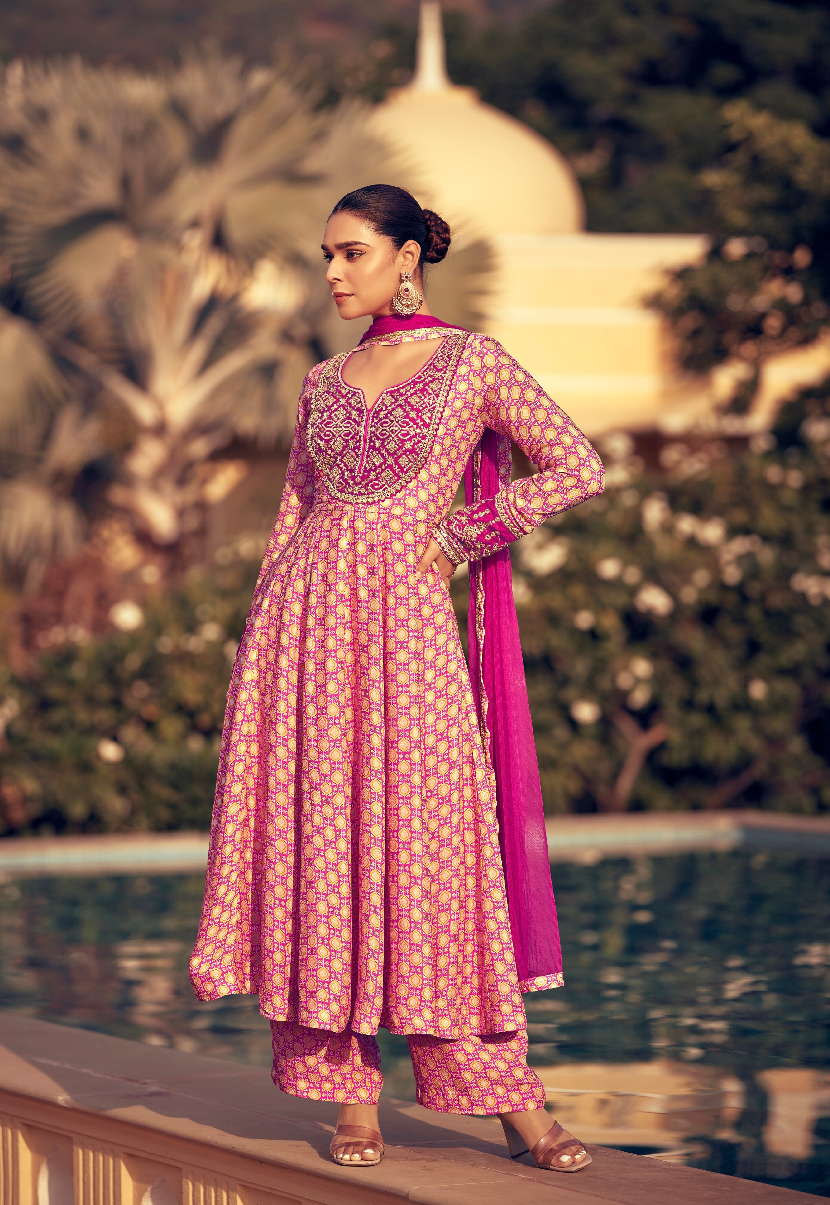 Pink Anarkali Suit in Premium Real Chinon Silk & Designer Embroidery