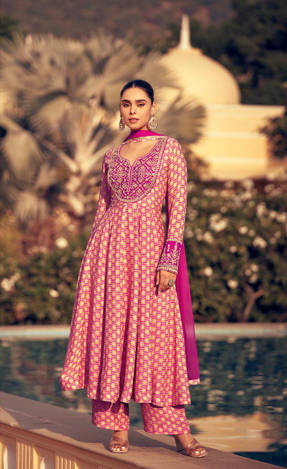 Pink Anarkali Suit in Premium Real Chinon Silk &amp; Designer Embroidery