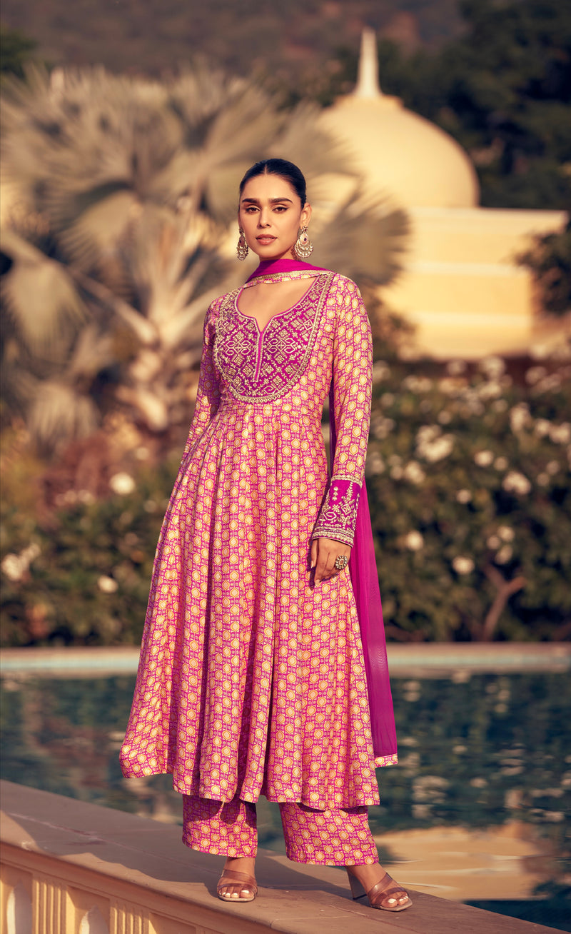 Pink Anarkali Suit in Premium Real Chinon Silk & Designer Embroidery
