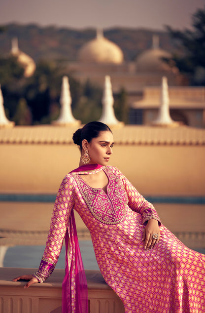 Pink Anarkali Suit in Premium Real Chinon Silk &amp; Designer Embroidery
