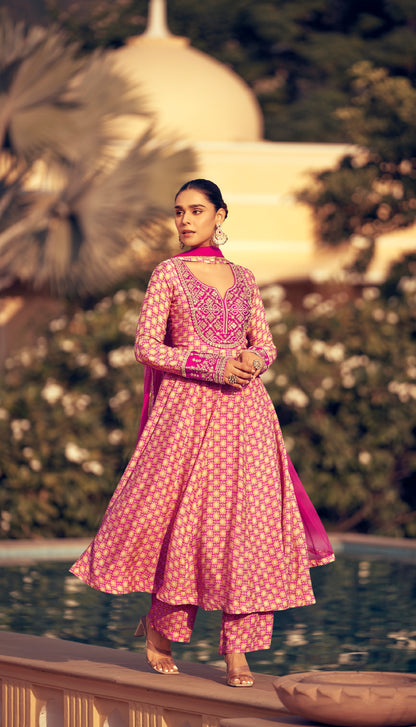Pink Anarkali Suit in Premium Real Chinon Silk &amp; Designer Embroidery