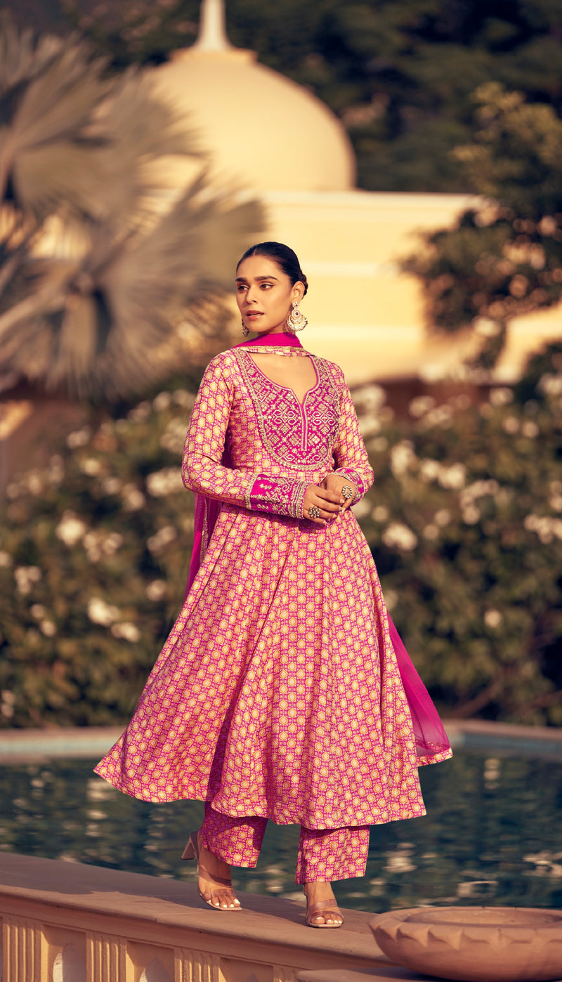 Pink Anarkali Suit in Premium Real Chinon Silk & Designer Embroidery