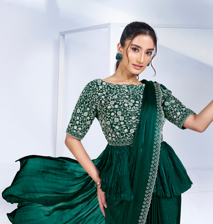 Emerald Green Ready to Wear Saree with Heavy Embellished Blouse