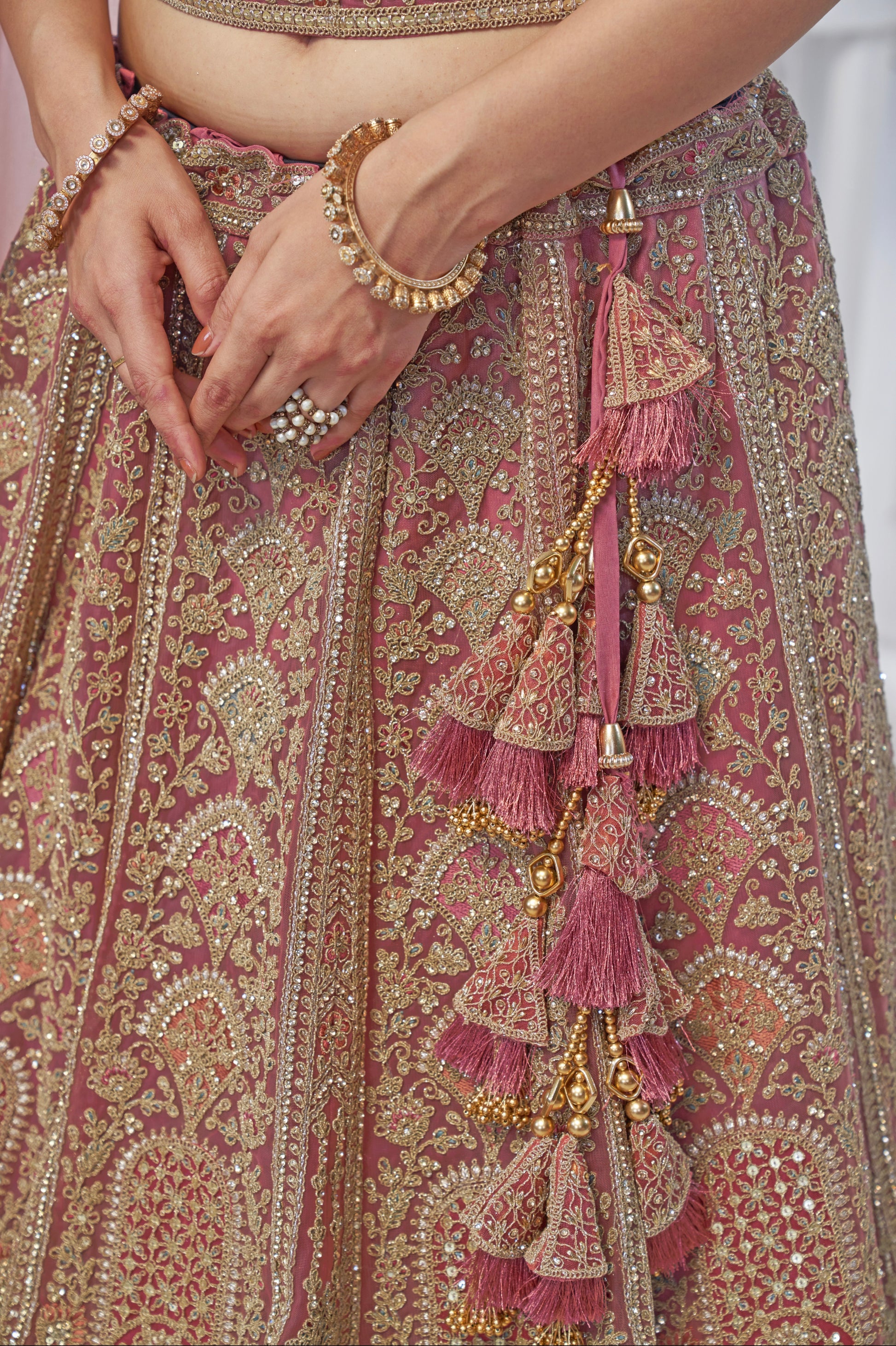 Onion Mauve Soft Net Lehenga with Sequins & Zari Work
