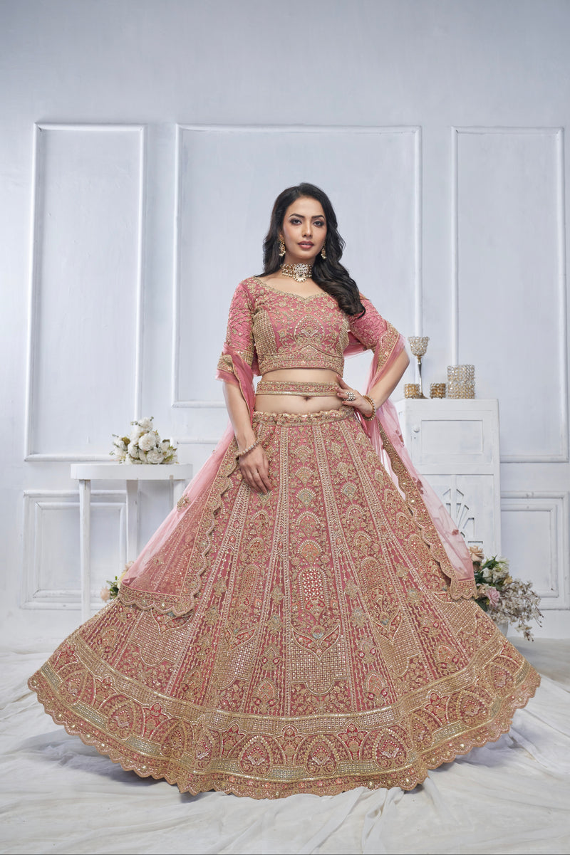 Onion Mauve Soft Net Lehenga with Sequins & Zari Work