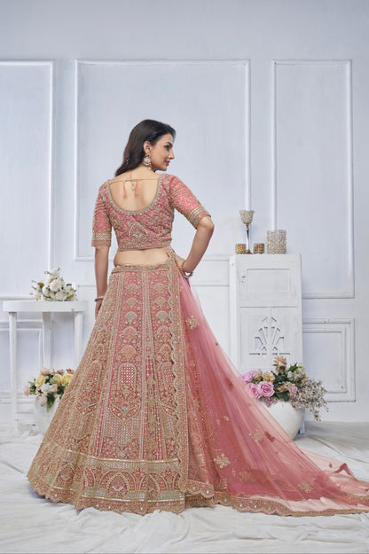 Onion Mauve Soft Net Lehenga with Sequins &amp; Zari Work