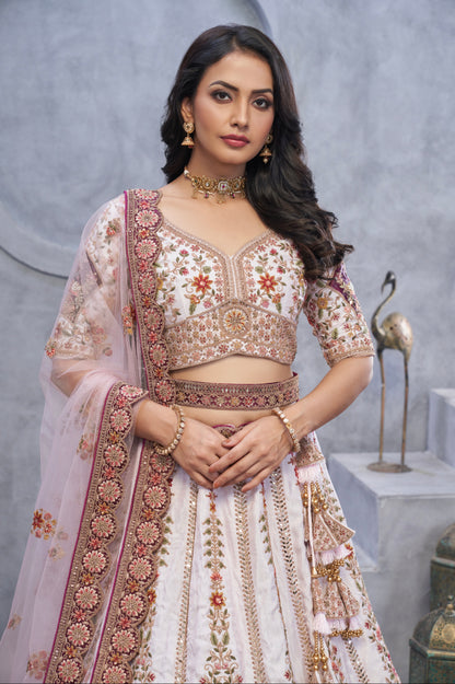 Purple Organza Silk Lehenga with Zari Embroidery &amp; Velvet Patches