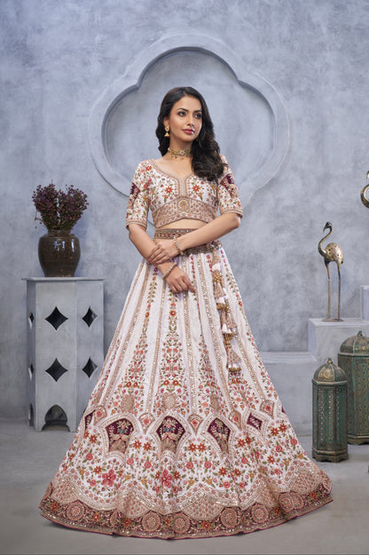Purple Organza Silk Lehenga with Zari Embroidery &amp; Velvet Patches