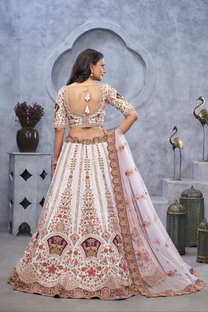 Purple Organza Silk Lehenga with Zari Embroidery &amp; Velvet Patches